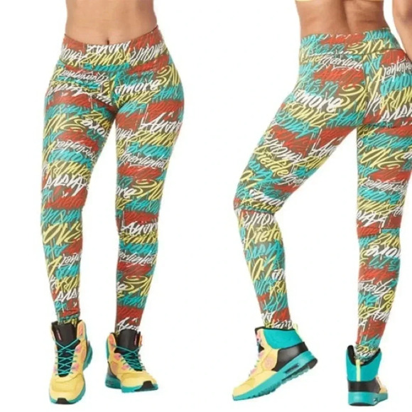 Zumba Fitness Pants - Zumba Fitness Be About Love Perfect Long Leggings - Teal Me Everything XXL - NWT
